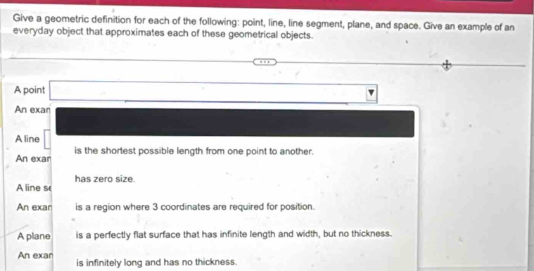 Solved: Give a geometric definition for each of the following: point ...
