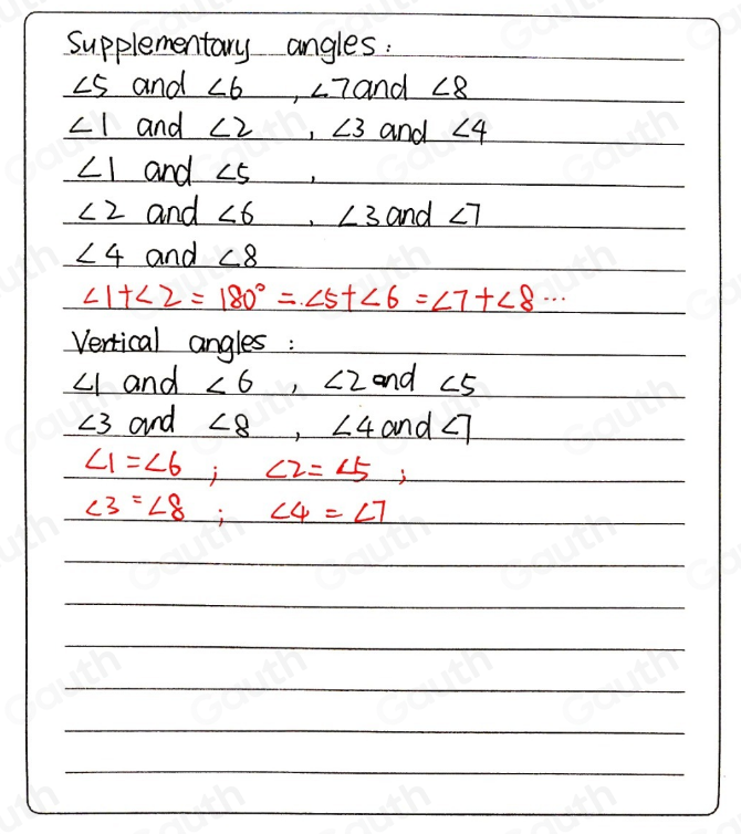 Solved: Give one pair of supplementary angles and one pair of vertical ...