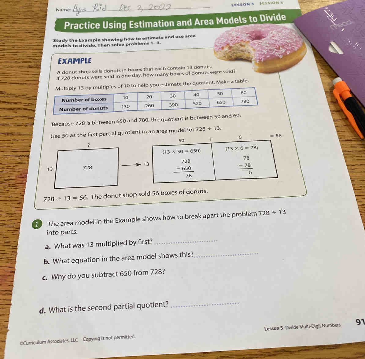 LESSON 5 SESSION 3 Name:_ _ Practice Using Estimation and Area Models ...