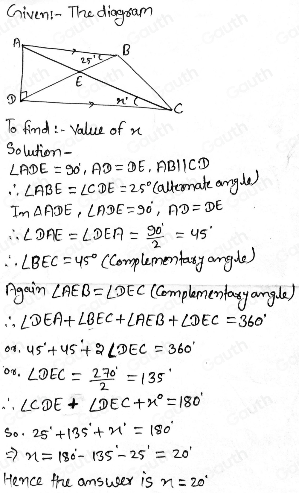 Solved: A、 In the diagram AB is parallel to DC. AC and BD intersect at ...
