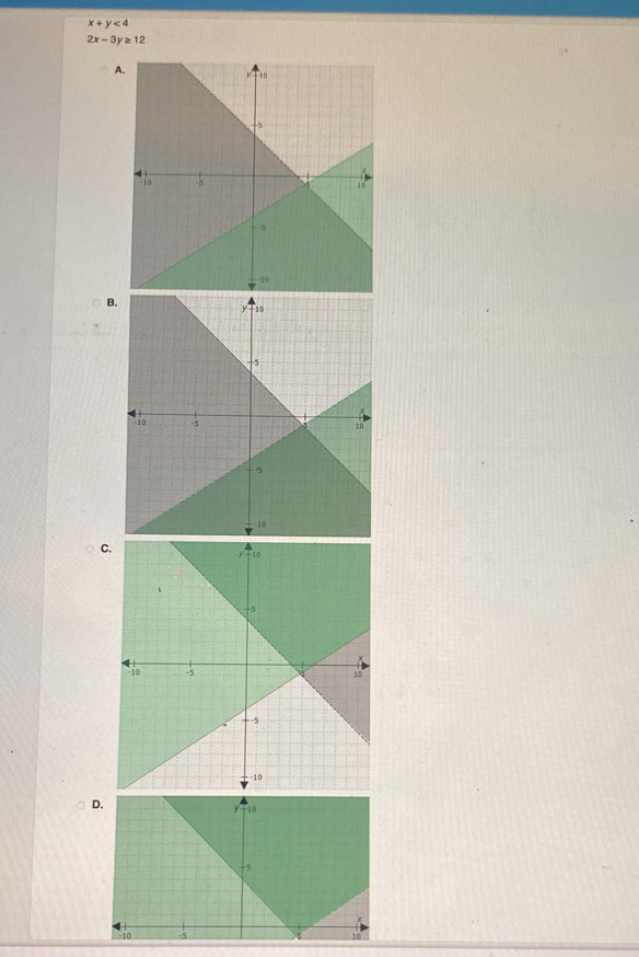 x+y<4</tex>
2x-3y≥ 12
A
B
C