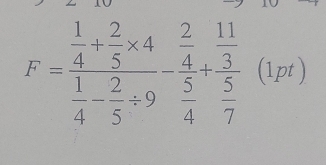 F=frac  1/4 + 2/5 * 4 1/4 - 2/5 / 9-frac  2/4  5/4 + 3/5  (1pi