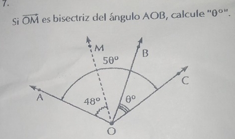 Si vector OM es bisectriz del ángulo AOB, calcule ''0°'.