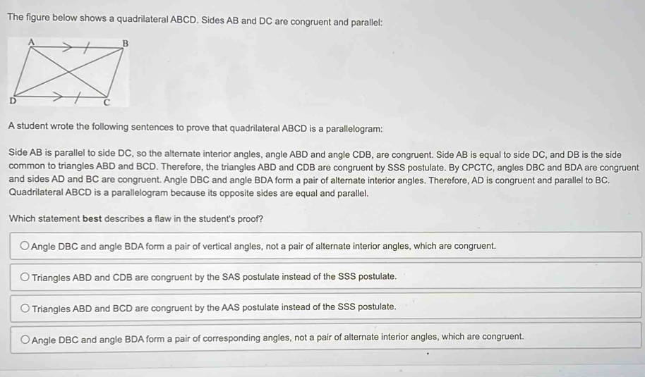 Solved: The figure below shows a quadrilateral ABCD. Sides AB and DC ...