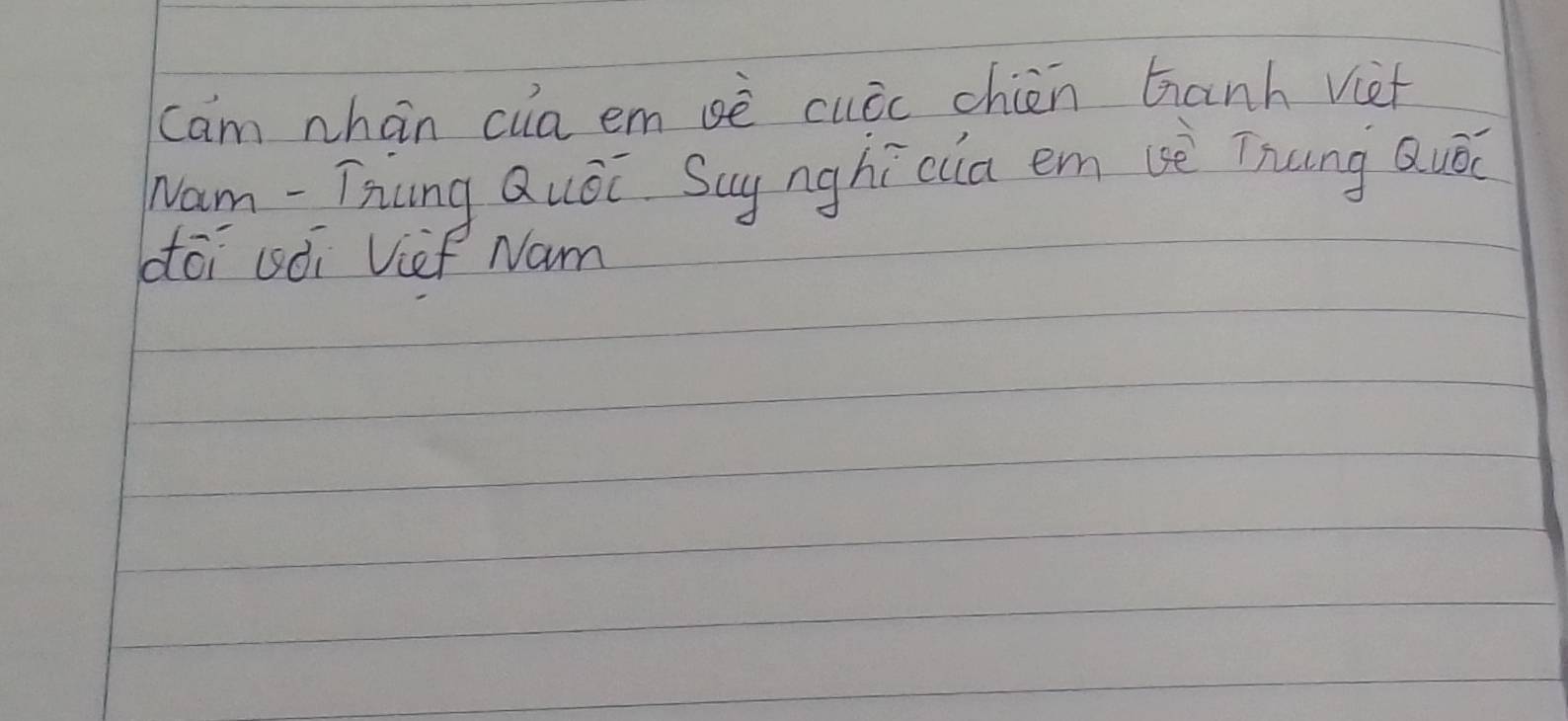 cam nhan cua em sè cuic chien Ganh Viet 
Wam -Thiang Quói Suy nghī ca em (sè Thung overline UO
dāi uòi Vief Nam