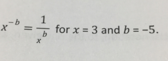 x^(-b)= 1/x^b  for x=3 and b=-5.