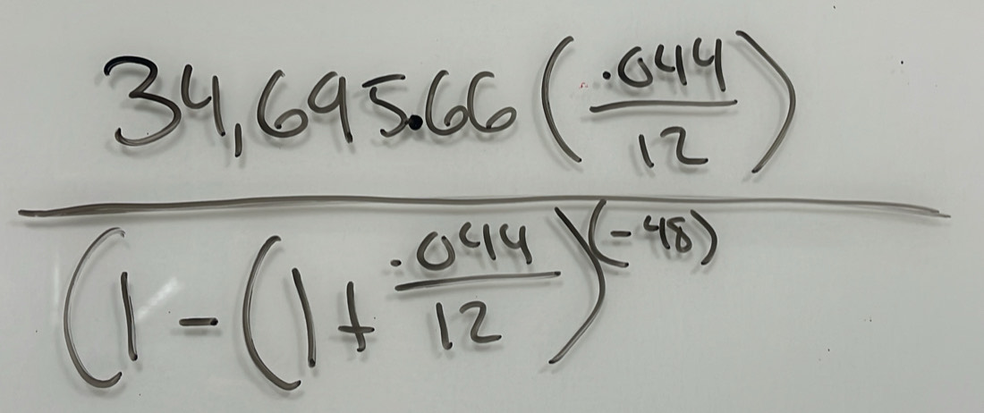 frac 34,69566( (.04)/12 )(1-(1+ (.0011)/12 )^-33