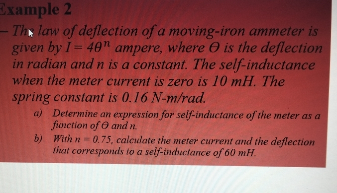 Solved: Example 2 - The law of deflection of a moving-iron ammeter is ...