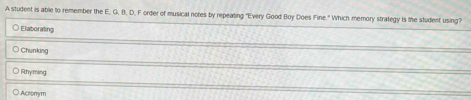 Solved: A student is able to remember the E, G, B, D, F order of ...