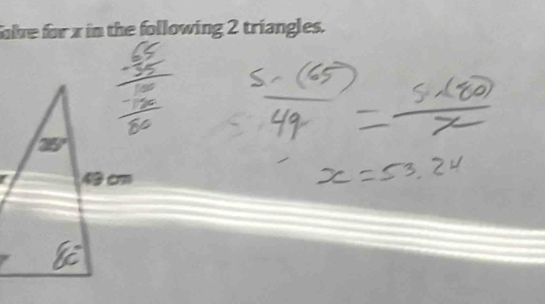 alve for x in the following 2 triangles.