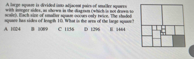 Solved: A large square is divided into adjacent pairs of smaller ...