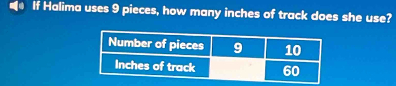 ■@ If Halima uses 9 pieces, how many inches of track does she use?