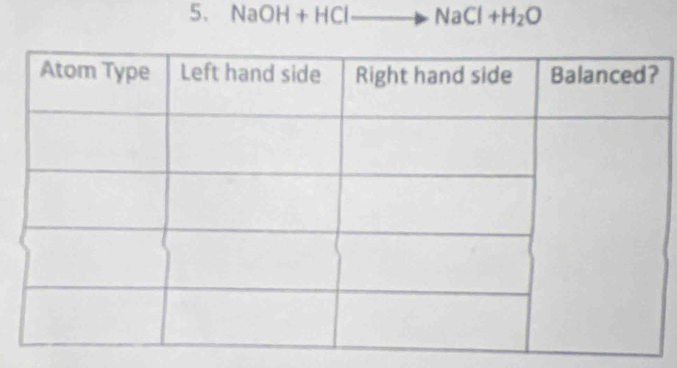 NaOH+HClto NaCl+H_2O