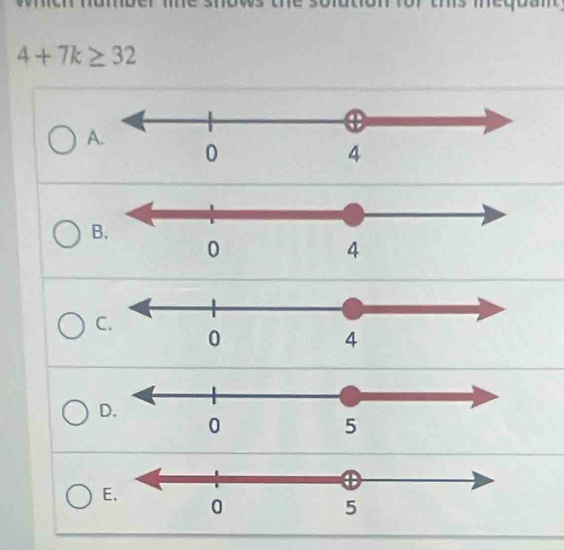 4+7k≥ 32
A. 
B. 
C. 
D. 
E.