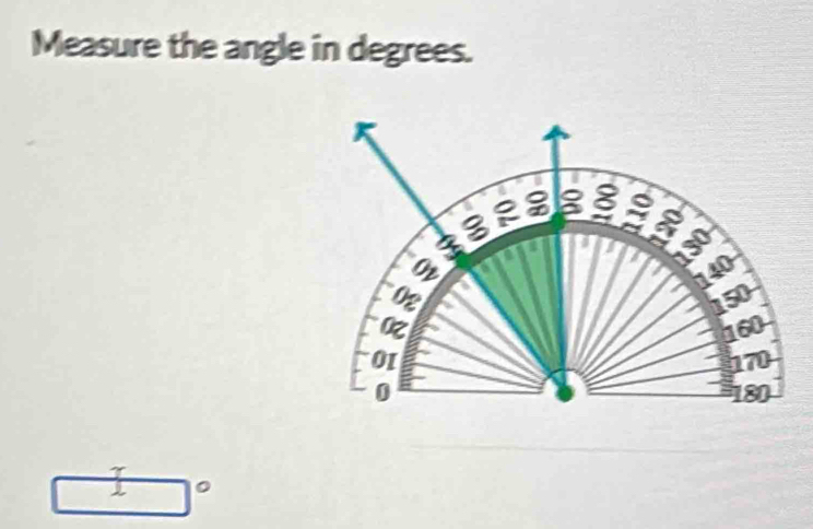 Measure the angle in degrees. 
。