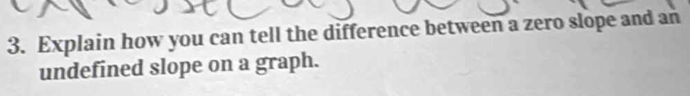 Explain how you can tell the difference between a zero slope and an 
undefined slope on a graph.