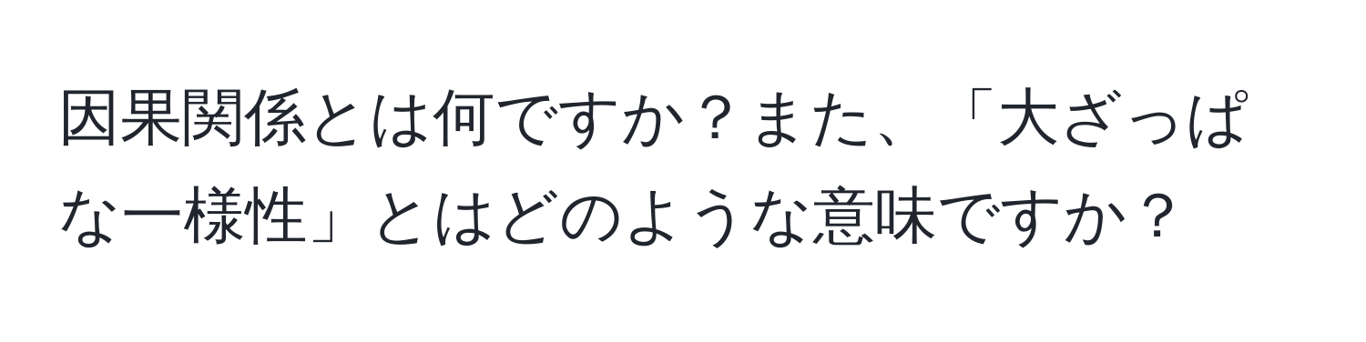 因果関係とは何ですか？また、「大ざっぱな一様性」とはどのような意味ですか？