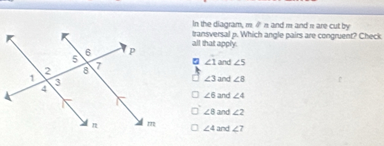 Solved: In the diagram, m∥ n and m and n are cut by transversal p ...