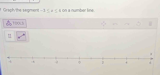 Graph the segment -3≤ x≤ 4 on a number line. 
TOOLS