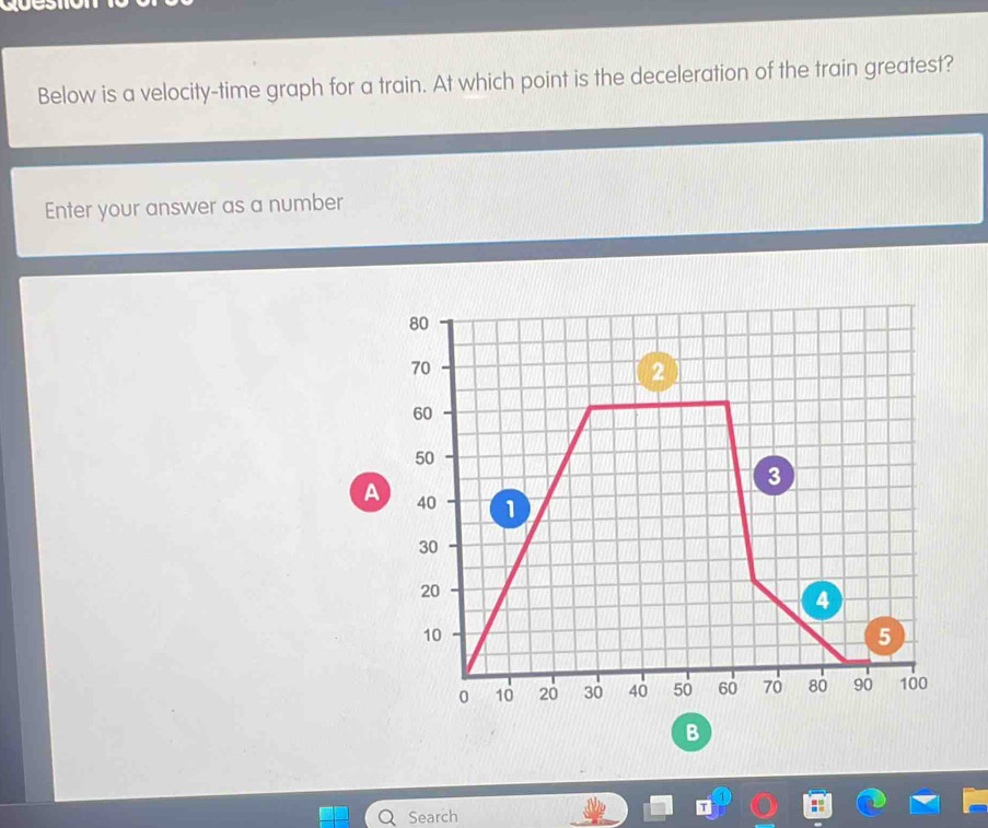 Solved: Below is a velocity-time graph for a train. At which point is ...
