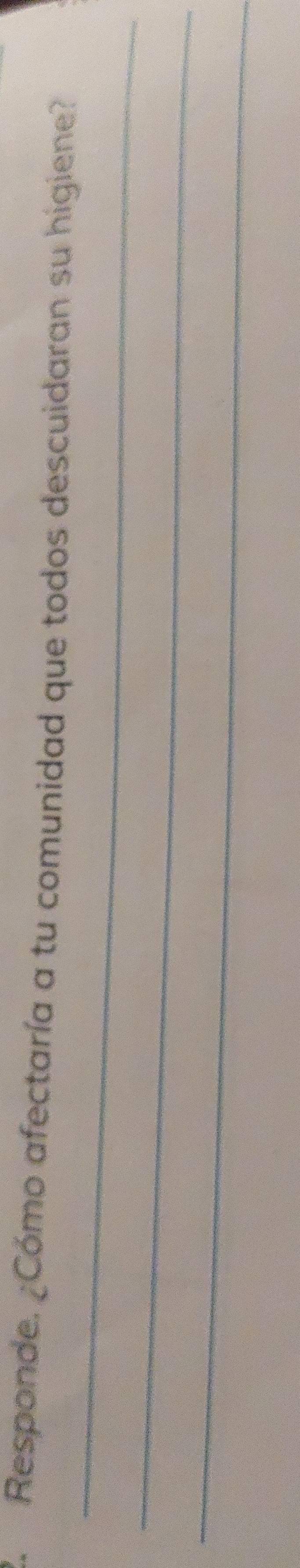 Responde. ¿Cómo afectaría a tu comunidad que todos descuidaran su higiene? 
_ 
_ 
_