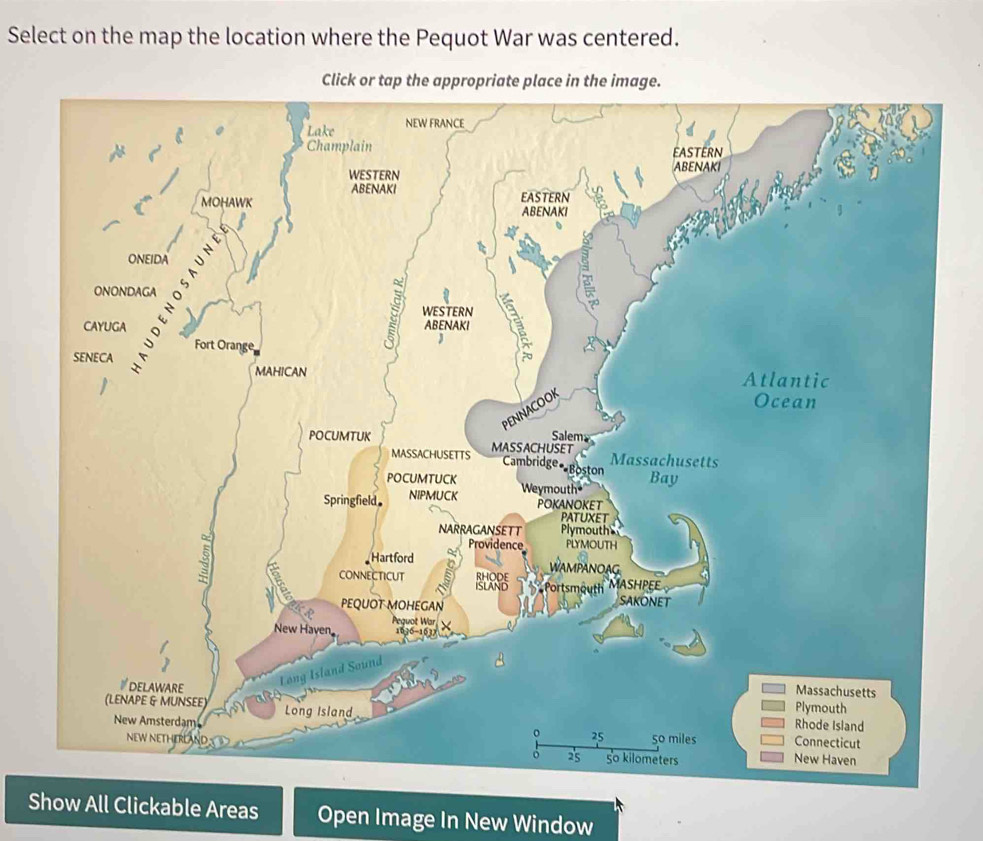 Solved: Select on the map the location where the Pequot War was ...