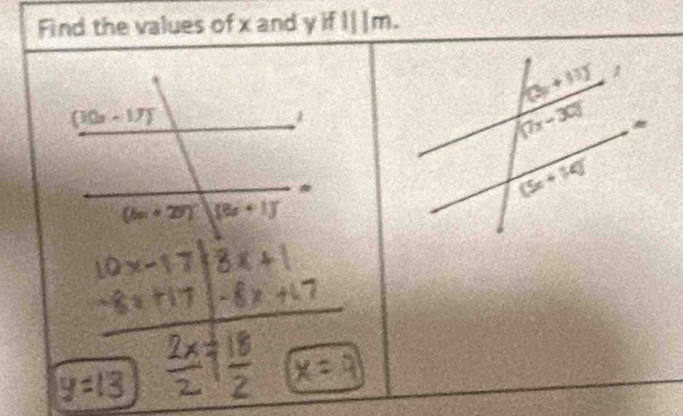 Find the values of x and y if I||m.