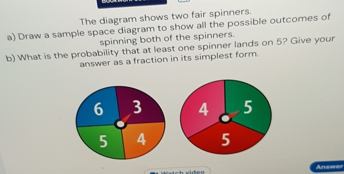 Solved: The diagram shows two fair spinners. a) Draw a sample space ...