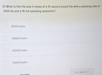 Solved: What is the file size in bytes of a 10-second sound file with a ...