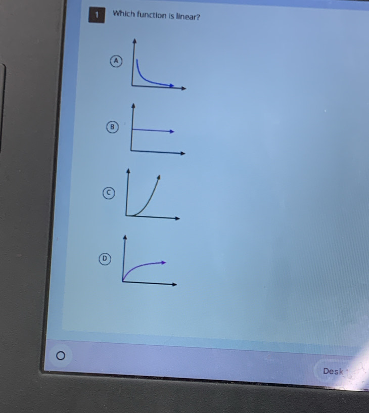 Which function is linear? 
A 
B 
D 
Desk