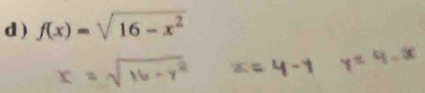 ) f(x)=sqrt(16-x^2)