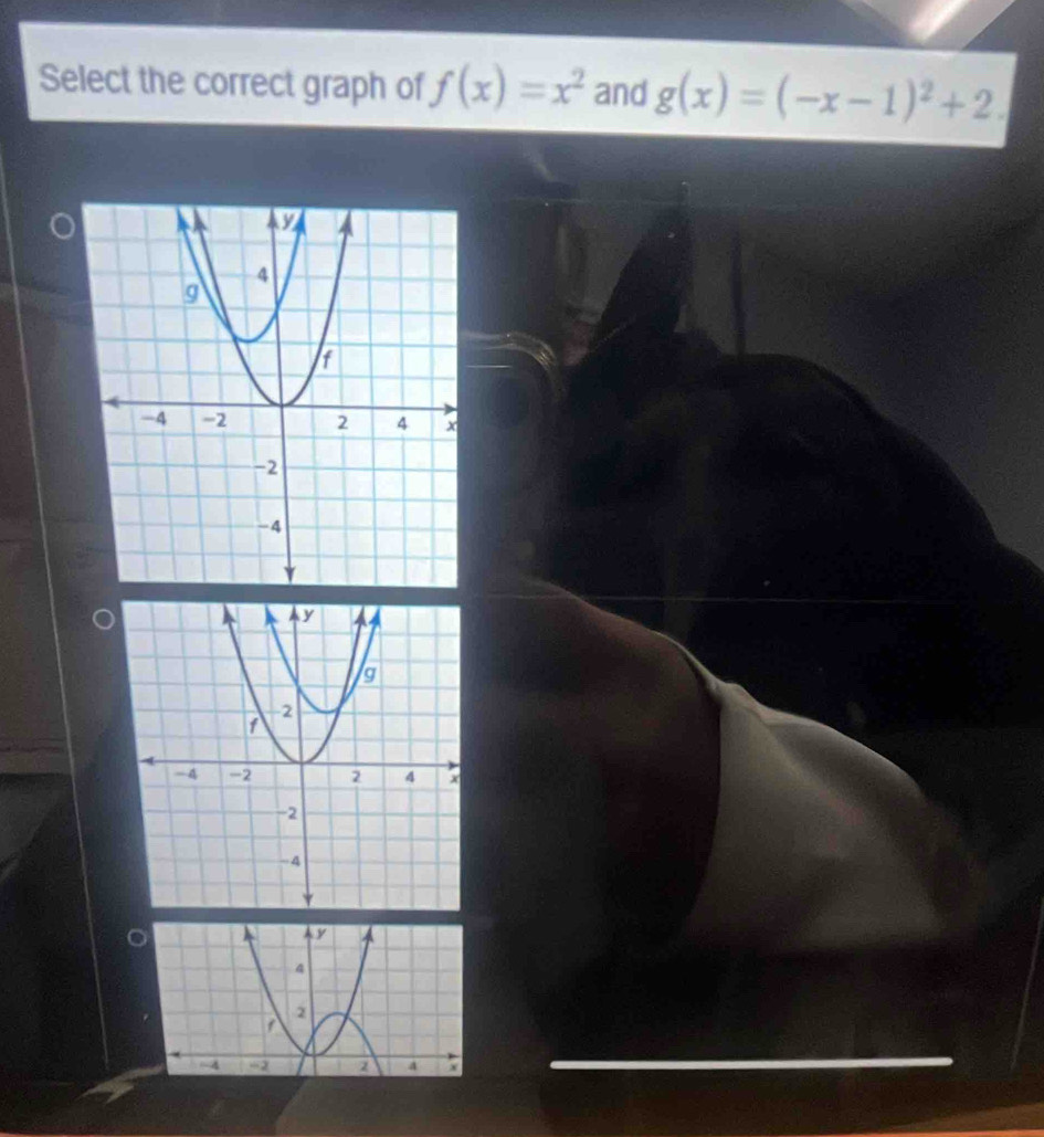 Select the correct graph of f(x)=x^2 and g(x)=(-x-1)^2+2.