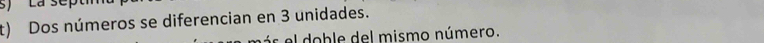 Dos números se diferencian en 3 unidades. 
el doble del mismo número.