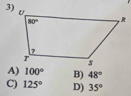 A) 100° B) 48°
C) 125° D) 35°