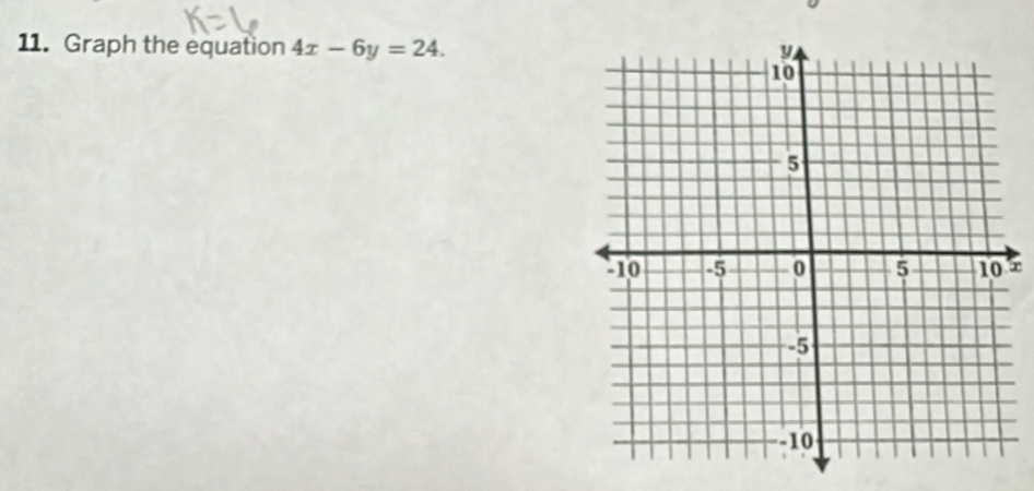 Graph the equation 4x-6y=24.