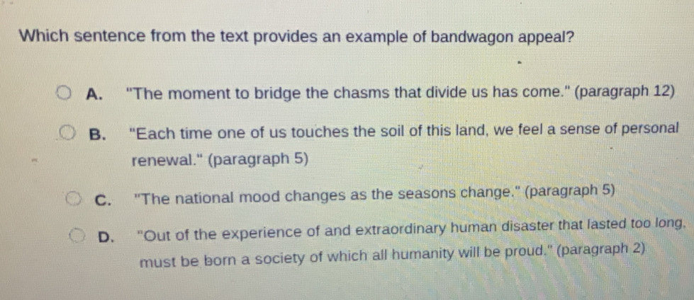 Solved: Which sentence from the text provides an example of bandwagon ...