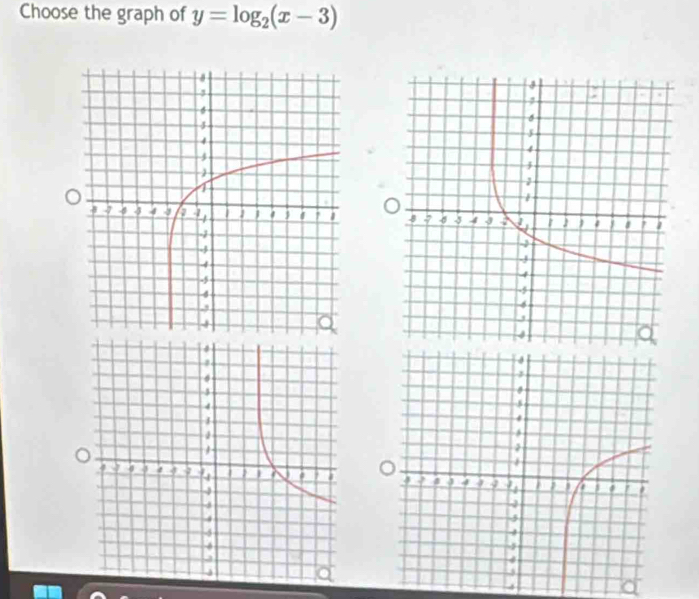 Choose the graph of y=log _2(x-3)