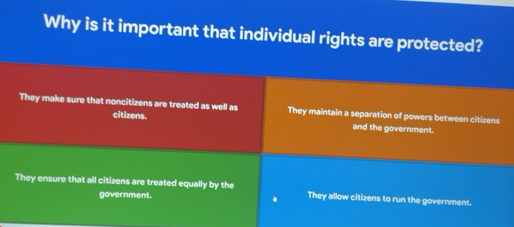 Solved: Why is it important that individual rights are protected? They ...