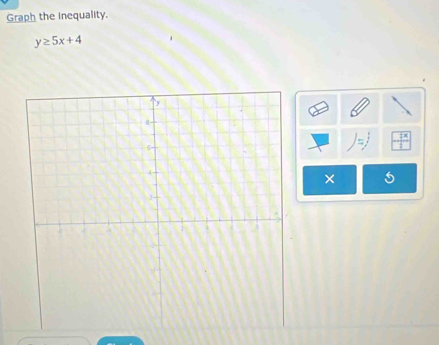 Graph the inequality.
y≥ 5x+4
×