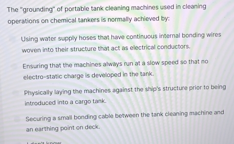 Solved: The “grounding” of portable tank cleaning machines used in ...