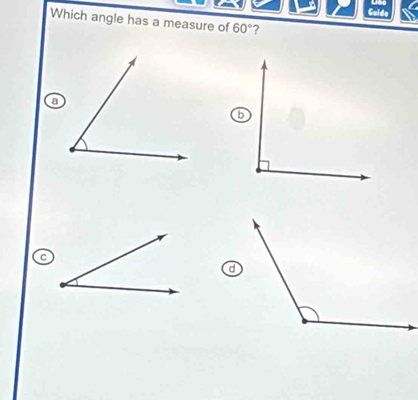 Guide 
Which angle has a measure of 60° ?