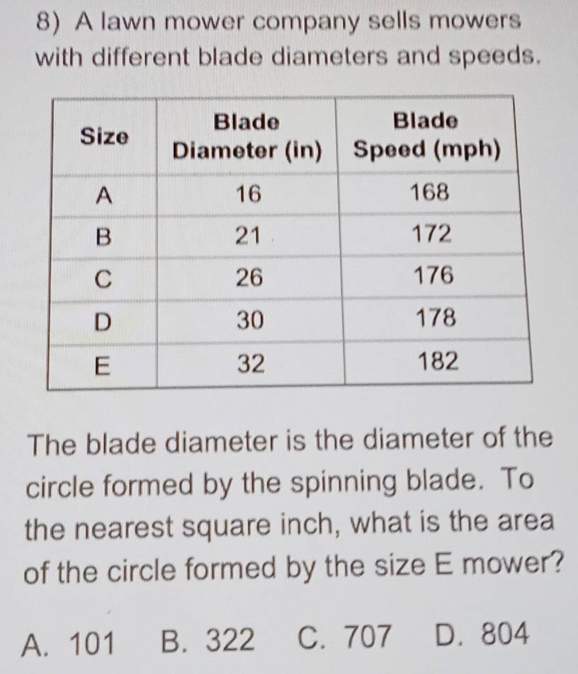 Solved: A lawn mower company sells mowers with different blade ...