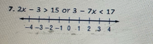 2x-3>15 or 3-7x<17</tex>