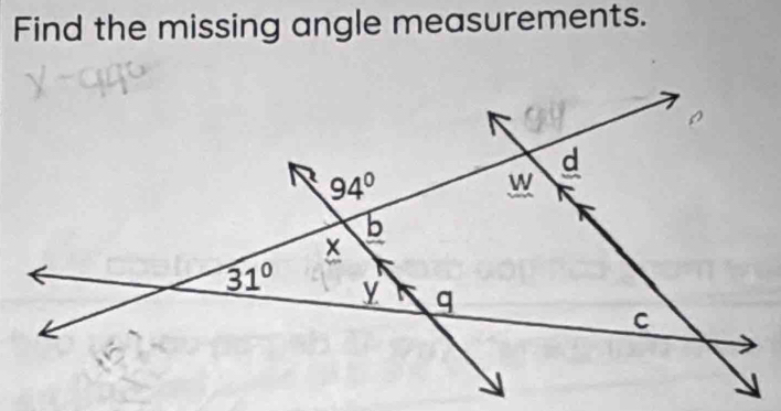 Find the missing angle measurements.