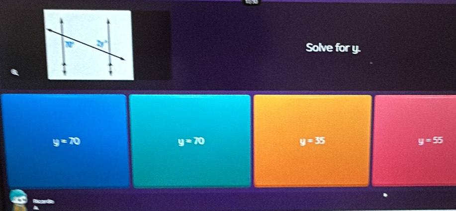 Solve for y.
y=70
y=70
y=35
y=55