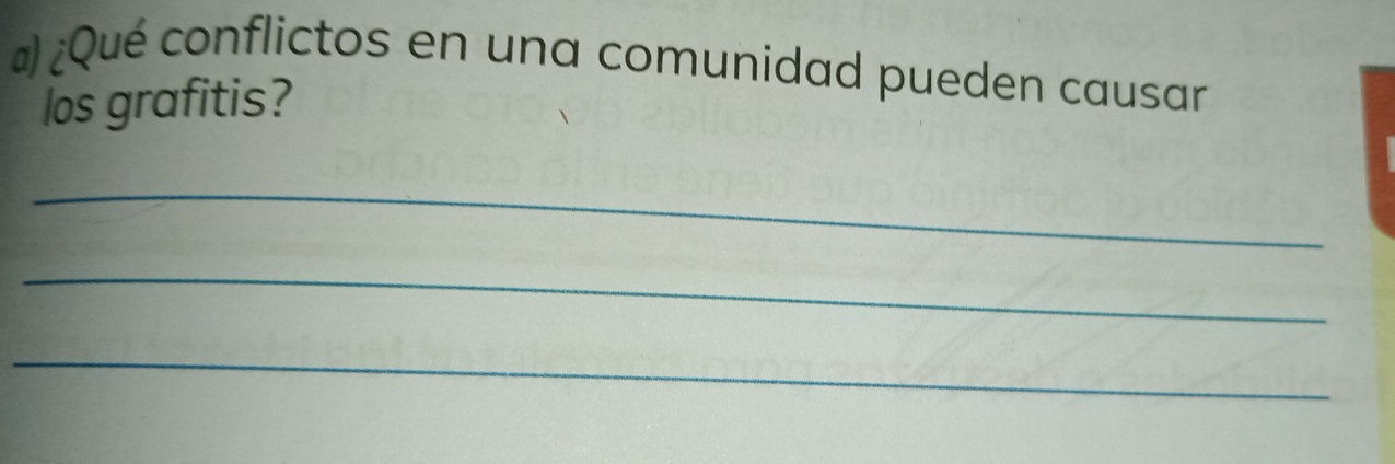 # ¿Qué conflictos en una comunidad pueden causar 
los grafitis? 
_ 
_ 
_