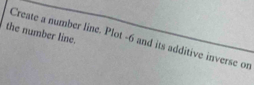 the number line. 
Create a number line. Plot -6 and its additive inverse on