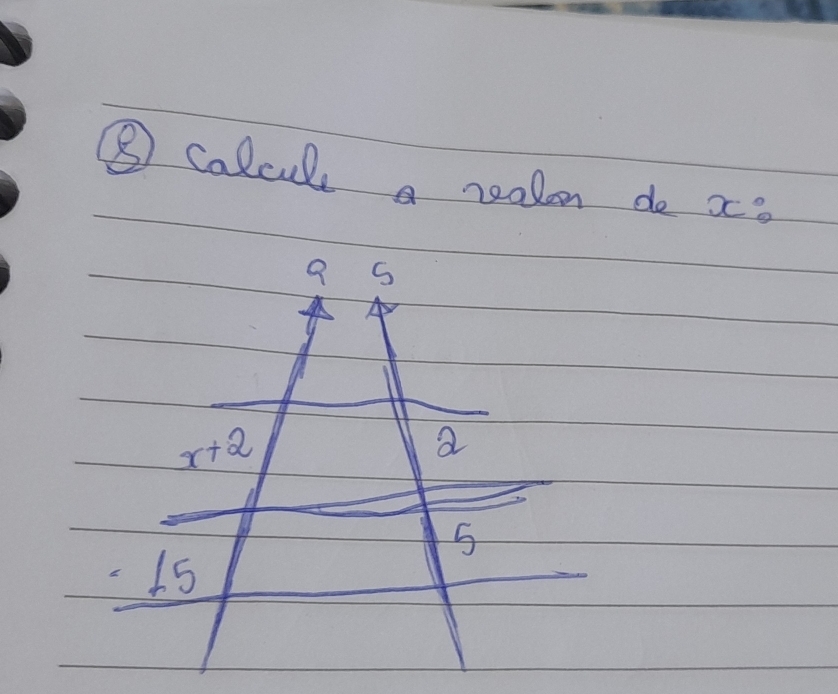 ⑧ calcule a realon do ac ?
a s
x+2
a
5
15