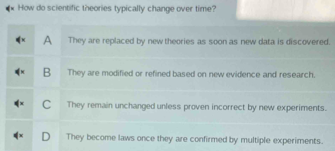 How do scientific theories typically change over time? 
.