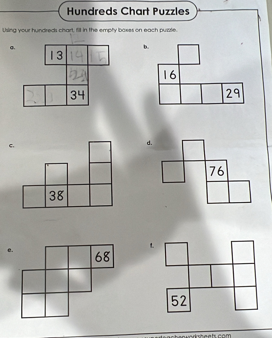 Solved: Hundreds Chart Puzzles Using your hundreds chart, fill in the ...